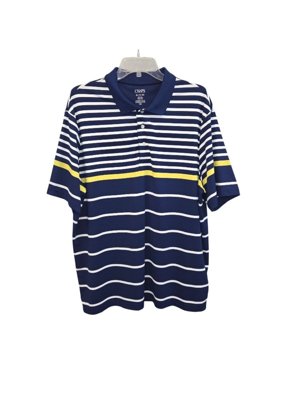 Chaps Mens XL Striped Polo Shirt Navy Yellow White Short Sleeve 4313